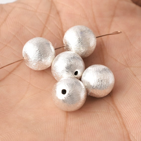 10mm 8pc Round Silver Beads for Jewelry Making, Brushed Silver Spacer  Beads, Metal Ball Beads 