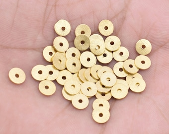 Gold Heishi Beads 6mm - 60pcs, Gold Flat Disc Spacer Beads For Jewelry Making, Brushed Finish