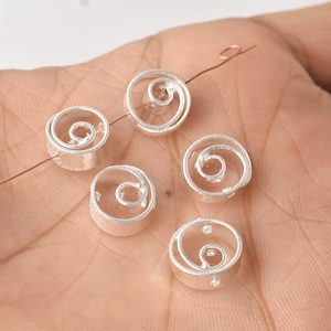 10mm - 6pc Silver Plated Spiral Spacer Beads, Brushed Silver Spacers, Metal Beads