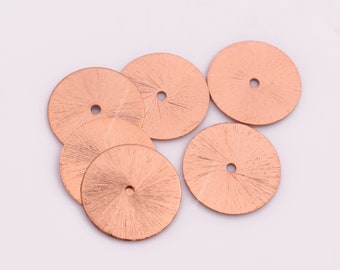 Large Copper Heishi Beads, 6pc-20mm Brushed Copper Washer Beads, Copper Flat Disc Beads