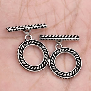 2 Sets Silver Toggle Clasps, Antique Silver Plated Bali Toggle Bar For Jewelry Making