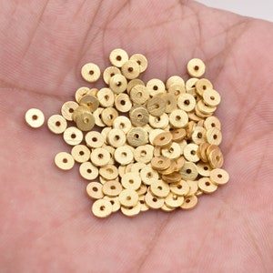 4mm - 300Pcs Gold Heishi Beads, Gold Flat Disc, Gold Spacer Beads For Jewelry Making, Brushed Finish