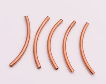 50mm - 5pc Shiny Copper Curved Tube/Pipe Beads, 2mm Hole