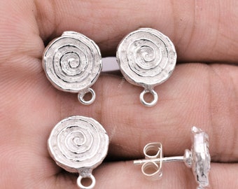 11x14mm -2Pair Spiral Silver Ear Studs, Shiny Silver Plated Dangle Earring Parts For Earring Making, Earring Findings and Supplies