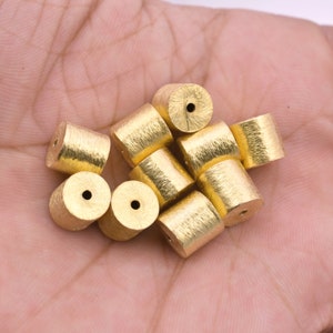 Gold Barrel Beads 8mm-10pcs Gold Plated Cylinder Beads, Drum Spacer Beads, Brushed Beads 8x8mm Beads