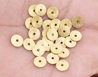 8mm - Perles Heishi en or 50pc, disque plat en or minuscule, perles d’espacement en or pour la fabrication de bijoux, finition brossée