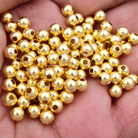 5.5mm Gold Shiny Ball Beads, 100pcs Gold Plated Round Ball Spacer Beads for  Jewelry Making 