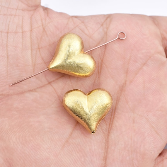 20mm Gold Heart Beads, 2pc Gold Plated Brushed Metal Large Heart Beads for  Jewelry Making 