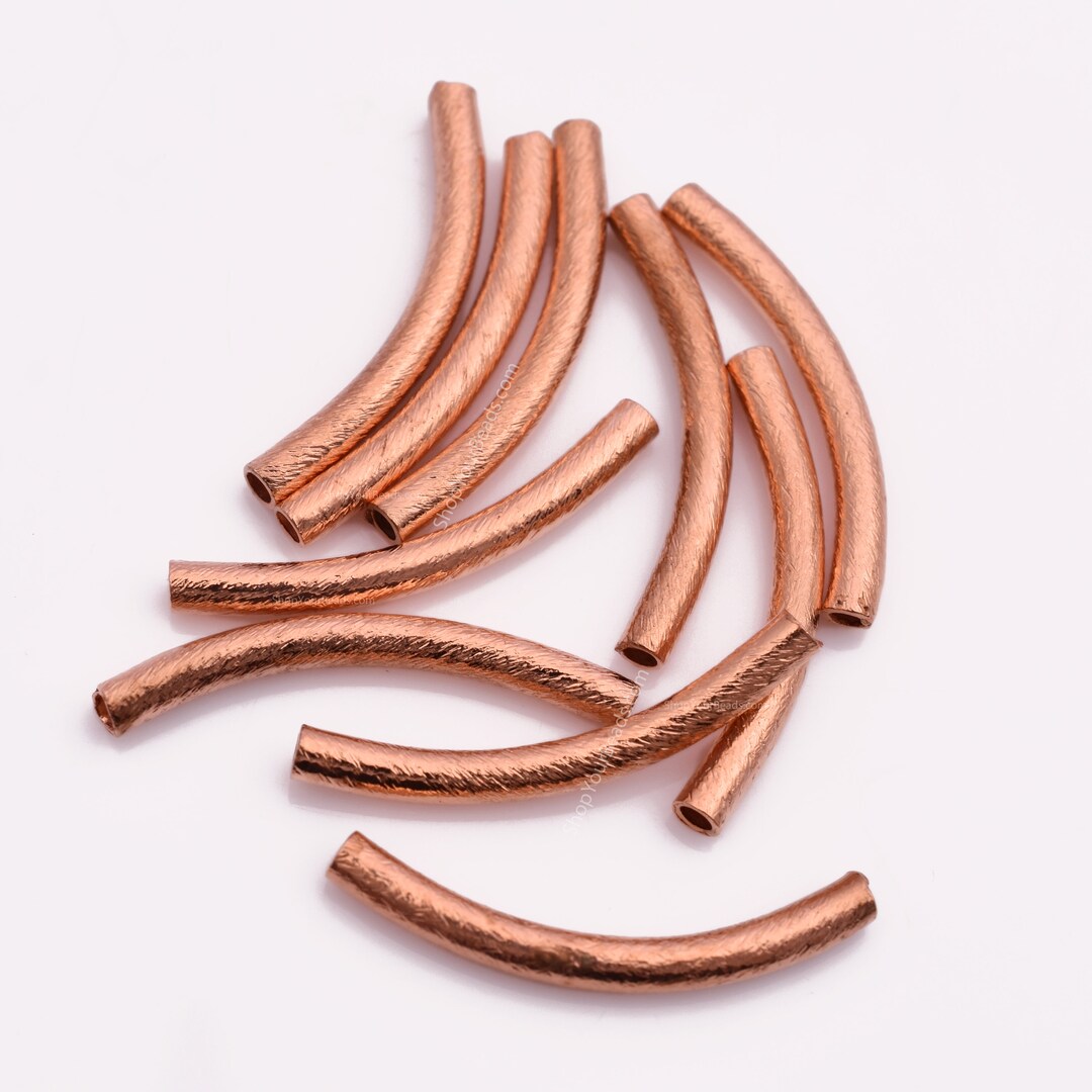 30mm 10pc Copper Curved Tube Beads, Brushed Copper Tube Beads, Curved