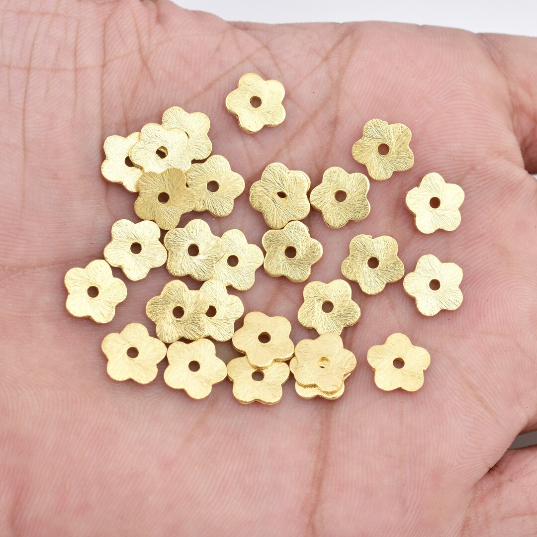 8mm 40pcs Gold Flower Beads, Gold Flat Disc, Brushed Disk Spacers Beads