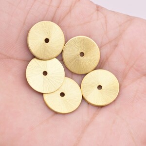 16mm - 5pc Flat Gold Spacer Bead, Real Gold Heishi Beads , Large Gold Spacers , Brushed Gold Spacers