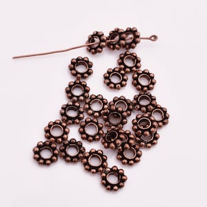 Copper Daisy Beads 8mm-25pc, Antique Copper Spacers Beads, Bali Spacer Beads