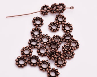 Antique Copper Daisy Spacer Beads, 8mm, Handmade (25pc)