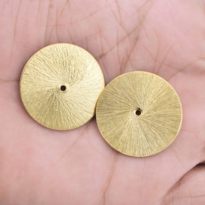 2pc-28mm Large Gold Heishi Beads, Gold Plated Flat Washer Spacer Beads, Brushed Flat Disc Beads