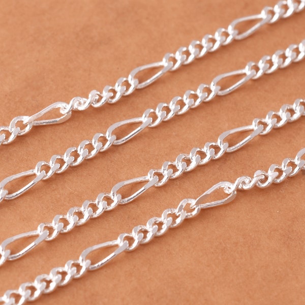 Silver Plated Faceted Figaro Chain For Jewelry Making, Everyday Jewelry Supplies, Chains by Meters