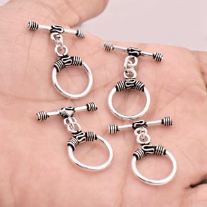 4 Sets Silver Bali Toggle Clasps, Antique Silver Plated Bali T Bar Closures For Jewelry Making