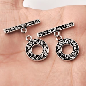 2 Set Antique Silver Toggle Clasps, Silver Plated Bali Toggle Clasps / Toggle bar