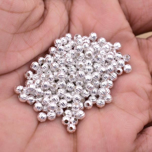 3mm - 500pc Silver Plated Corrugated Ball Beads, Shiny Silver Spacer Beads