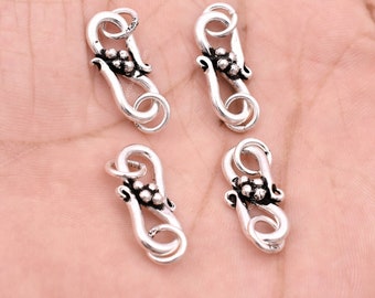Bali Silver S Clasps 30mm - 4Pcs, Real Antique Silver Plated S Hooks / S Clasps Closures For Jewelry Making