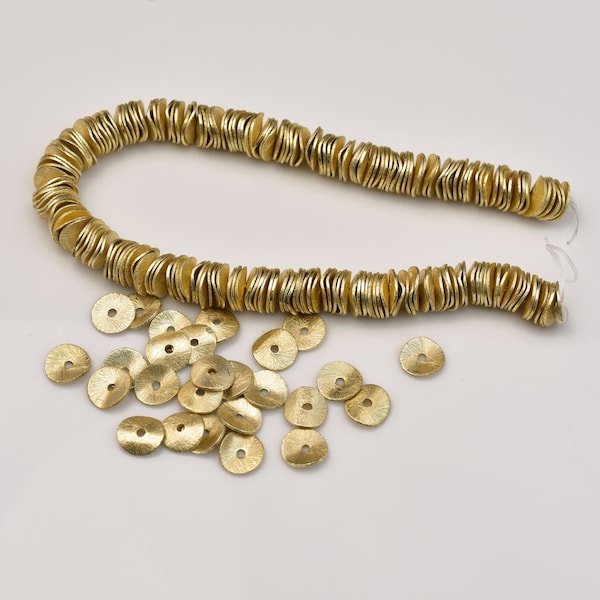 8 Inch Strand of 8mm Brushed Wavy Disc 14Kt Gold Tone, 211 Pcs Of Potato Chips Spacer For Jewelry Making, Gold Color Spacer Beads