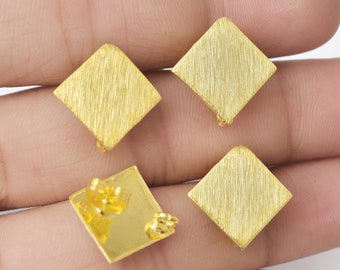 12mm - 4pcs Gold Brushed Square Earring Studs, Gold Plated Earring Connector Components, Jewelry Parts, Dangle Earring Making