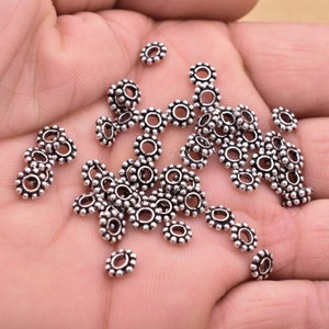 6mm - 52pc Silver Plated Spacers, Silver Flower Spacers, Bali Silver Daisy Spacers For Jewelry Making, Antique Silver Spacer Findings