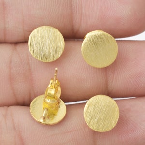 10mm - 4pcs Gold Brushed Round Earring Studs, Gold Plated Earring Connector Components, Jewelry Parts, Dangle Earring Making