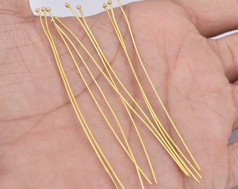 Pines de cabeza esférica chapados en oro - 3 pulgadas, calibre 21 (35 piezas)