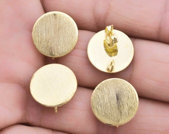 Gold Brushed Round Earring Connector Studs, 16mm (4pcs)