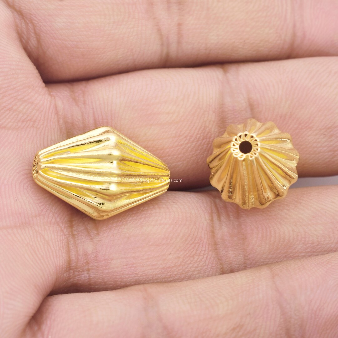 21mm 2pc Gold Beads, Gold Spacer Beads for Jewelry Making, Corrugated