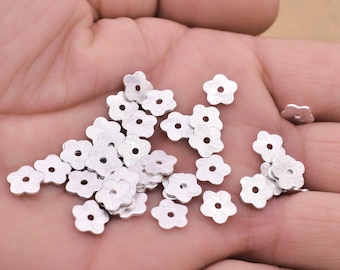 Silver Plated Flower Spacer Beads - 8mm Brushed Disk, Jewelry Making (40pcs)