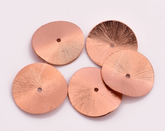 5pc-24mm Large Copper Wavy Spacers Beads, Copper Wavy Disc Brushed Finish, Copper Spacers, Brushed Heishi Disc Beads