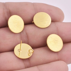 14mm - 4pcs Gold Brushed Round Studs Earring Connector, Gold Plated Earring Component, Earring Parts, Dangle Earring Making