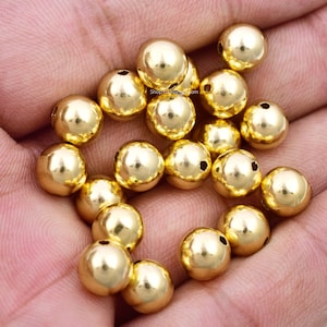 8mm - 20pc Shiny Round Gold Ball Beads  - Gold Plated Beads For Jewelry Making, Metal Beads Bablubeads