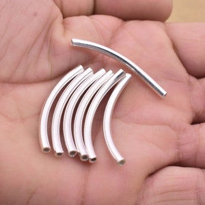 40mm - 7pc Silver Plated Tube/ Pipe Beads, Hollow Curved Tube/Pipe Beads
