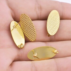25mm - 4pcs Gold Textured Oval Studs Earring Connector, Gold Plated Earring Component, Earring Parts, Dangle Earring Making