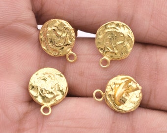 Gold Plated Hammered Ear Studs, Jewelry Making Supplies (2 Pair)