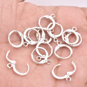 Silver Plated Brass Lever Back Earwire , 20Pcs -15mm Silver Lever Back Earring Hook