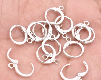Silver Plated Brass Lever Back Earring Hooks, 15mm (20 Pcs)