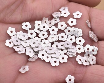 Silver Flower Spacer Beads - 6mm Brushed Disks, 78pcs
