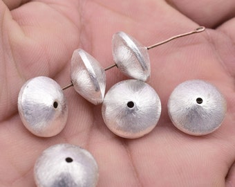 14mm - 6Stk Silber Unterteller Perlen, Winzige versilberte Knopf Spacer Perlen, gebürstete fertige Perlen für Schmuck