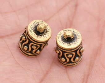 Gold Kumihimo End Caps, Antique Gold Plated With Loop For Leather Cord, Tassel Caps, Glue In End Caps For Jewelry Making 5mm Hole