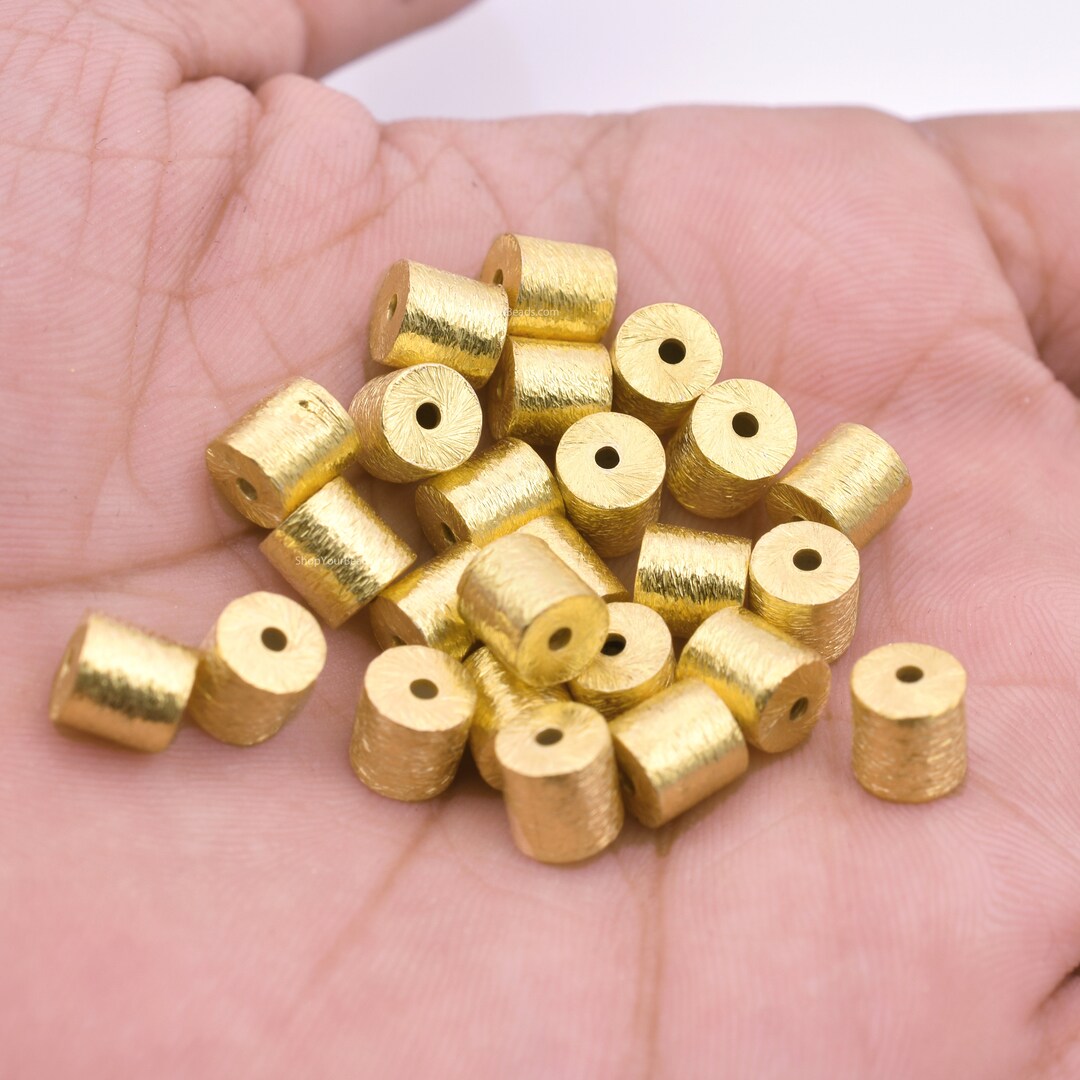 6mm 20pc Gold Barrel Beads / Cylinder Beads / Drum Spacer Beads, 6x6m  Brushed Gold Beads for Jewelry Making 