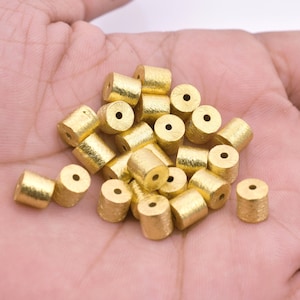 Gold Barrel Beads 6mm - 25pc Cylinder Beads /Drum Beads, Gold Plated Spacer Beads, 6x6mm Brushed Gold Beads For Jewelry Making