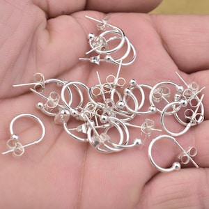 Composant de crochets d&#39;oreille plaqués argent 12 mm pour la fabrication de boucles d&#39;oreilles, crochets d&#39;oreille pour la fabrication de bijoux, accessoires de bijoux, accessoires plaqués argent-20 pièces