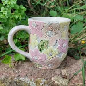 Ceramic Handmade Flower Mug SummerPinkRustic