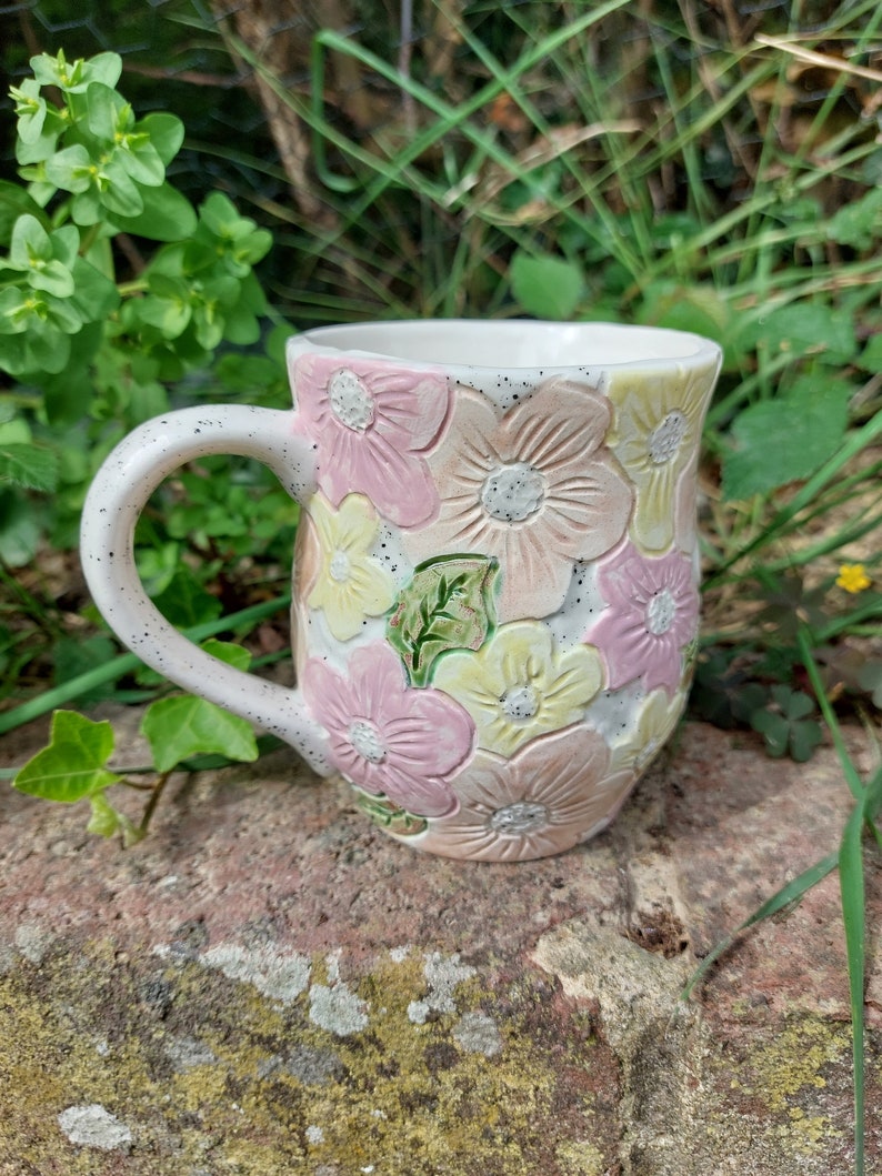 Ceramic Handmade Flower Mug SummerPinkRustic