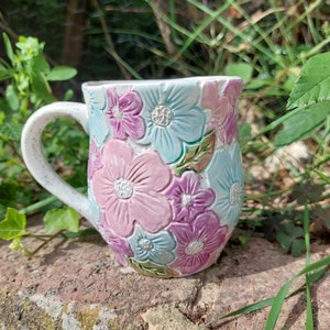 Ceramic Handmade Flower Mug SpringBlueRustic