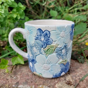 Ceramic Handmade Flower Mug AllBlueRound