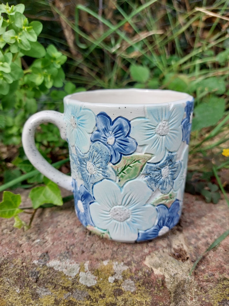 Ceramic Handmade Flower Mug AllBlueRound